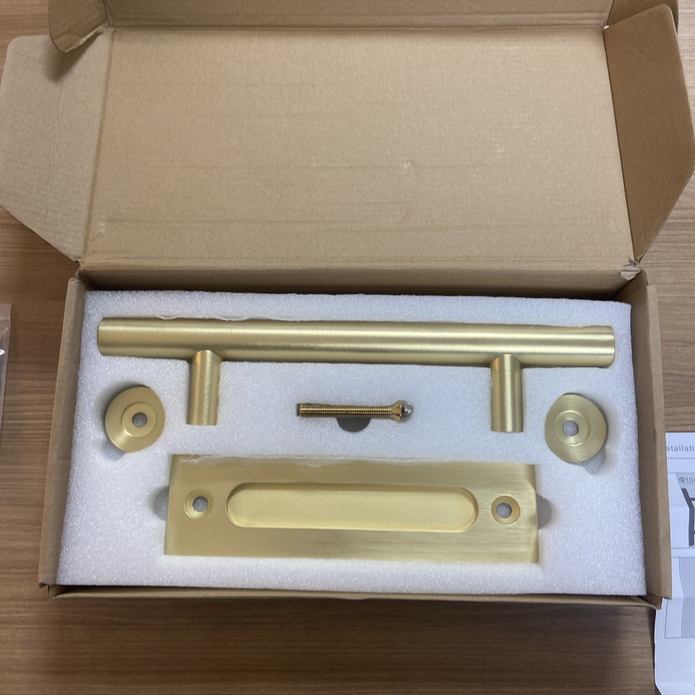 Rio Salto 12-Inch Brushed Gold Barn Door Handle Kit & 2 Alise Home Gate Latch - Picture 3 of 9